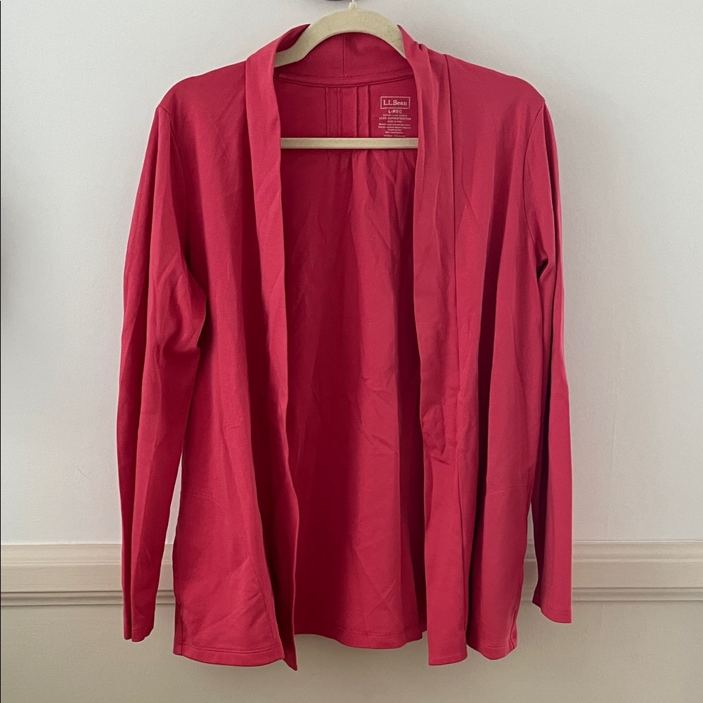 NWOT LL Bean Pink Supima Cotton Cardigan With Pockets, Women’s Large